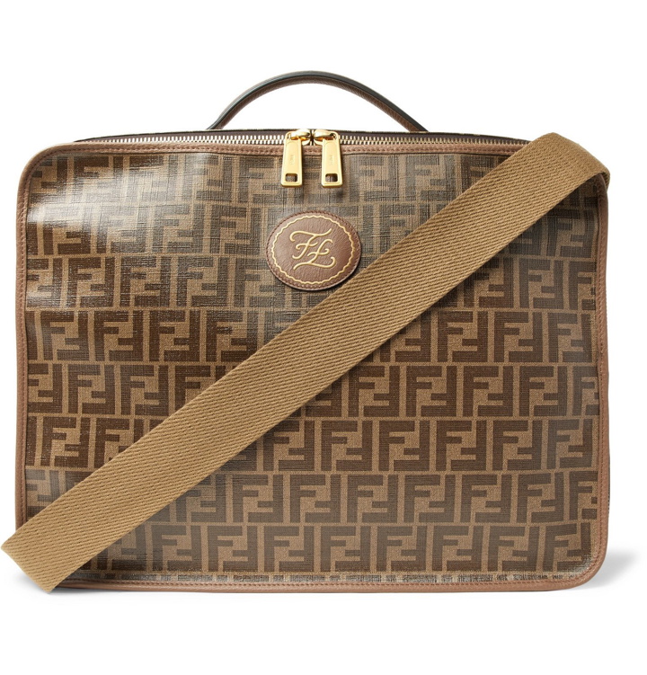 Photo: Fendi - Leather-Trimmed Logo-Jacquard Coated-Canvas Travel Case - Brown