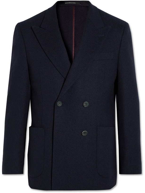 Photo: Richard James - Double-Breasted Ribbed Wool-Blend Blazer - Blue