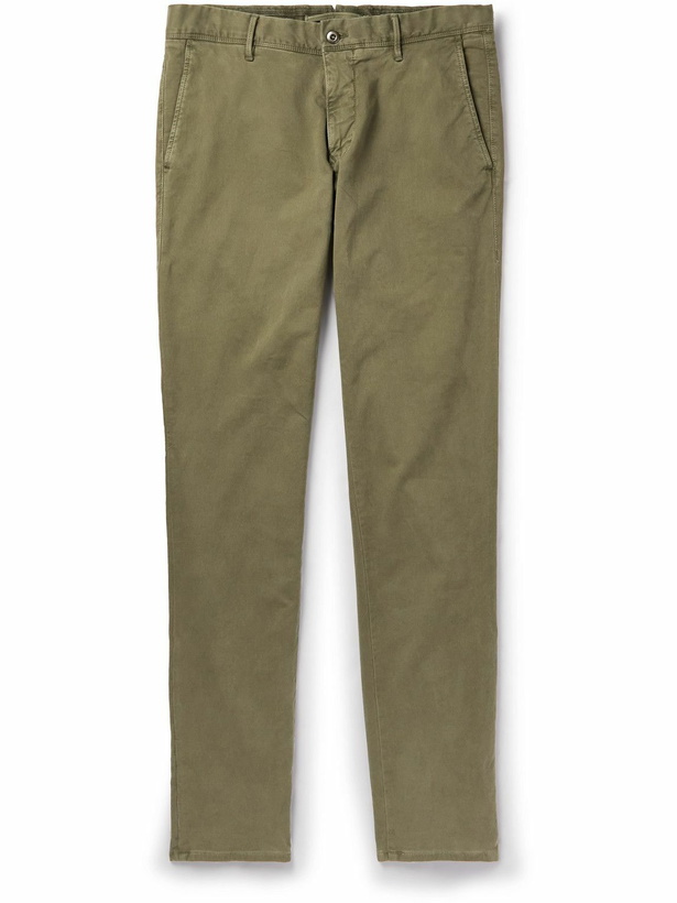 Photo: Incotex - Slim-Fit Stretch Cotton-Blend Trousers - Green