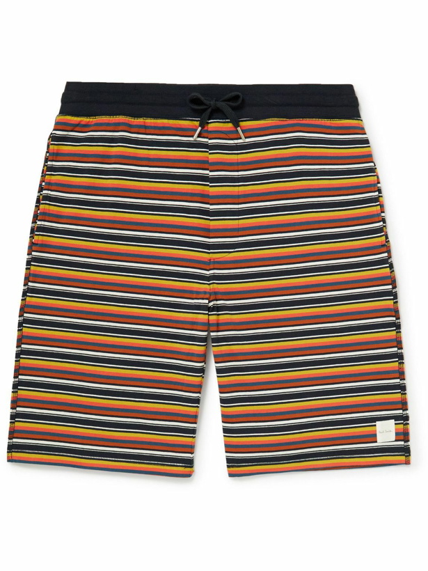 Photo: Paul Smith - Logo-Embroidered Striped Stretch-Cotton Jersey Drawstring Shorts - Blue