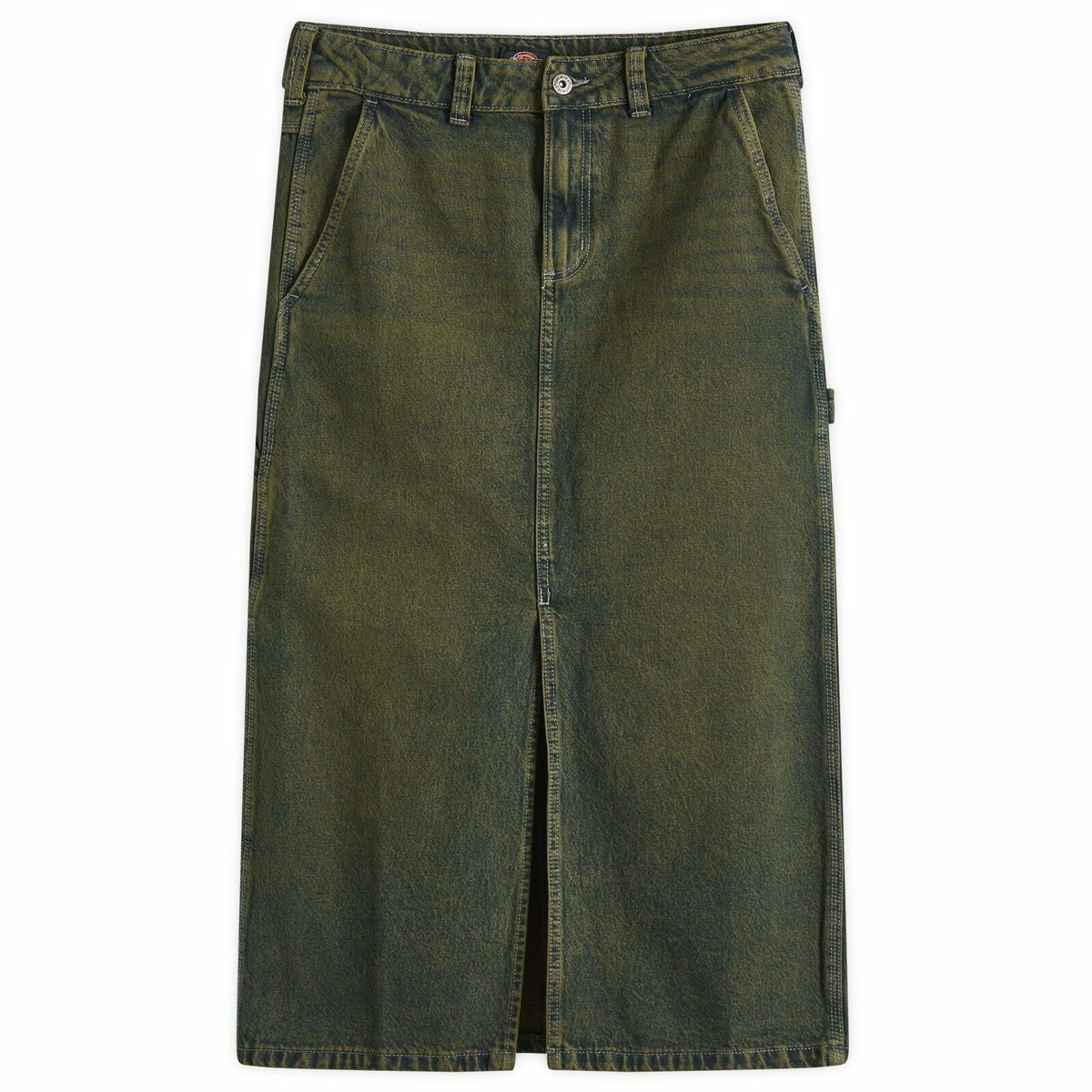 Dickies Women's Midi Denim Carpenter Skirt in Green Tone Fade