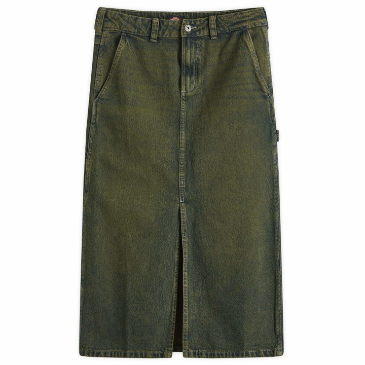 Photo: Dickies Women's Midi Denim Carpenter Skirt in Green Tone Fade