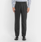 Rubinacci - Manny Tapered Pleated Mélange Stretch-Wool and Cashmere-Blend Trousers - Men - Charcoal