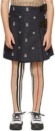 Burberry Kids Indigo Denim Star Monogram Motif Kilt Skirt