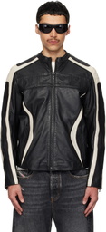 Diesel Black & Off-White L-Adam Leather Jacket