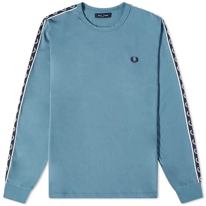 Photo: Fred Perry Men's Long Sleeve Taped T-Shirt in Ash Blue