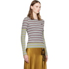 GANNI Gray & Red Double Stripe Long-Sleeve T-shirt