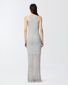 Pinko Sleeveless Dress In Metallic Ribbed Knit Pearl Grey