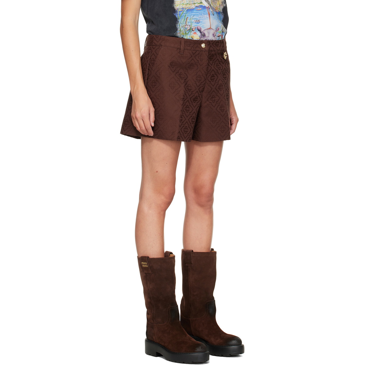 Casablanca Brown Cotton Monogram Shorts