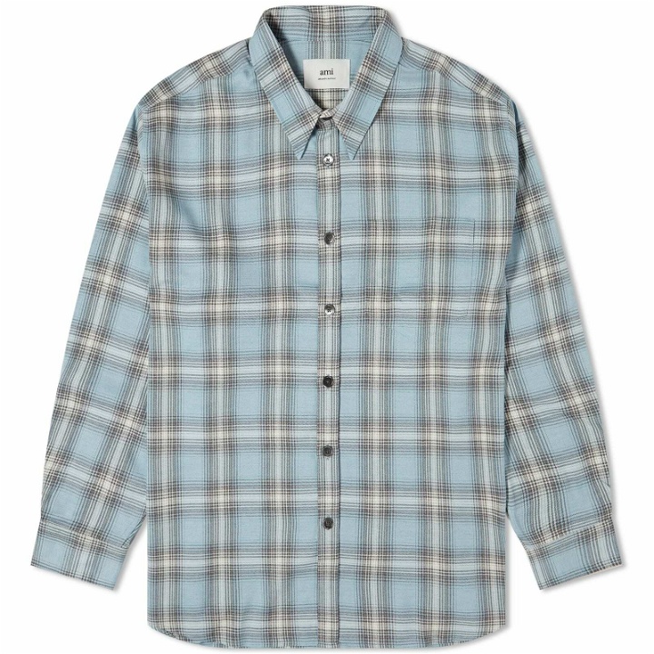 Photo: AMI Paris Men's Check Overshirt in Feather Blue/Pearl Grey