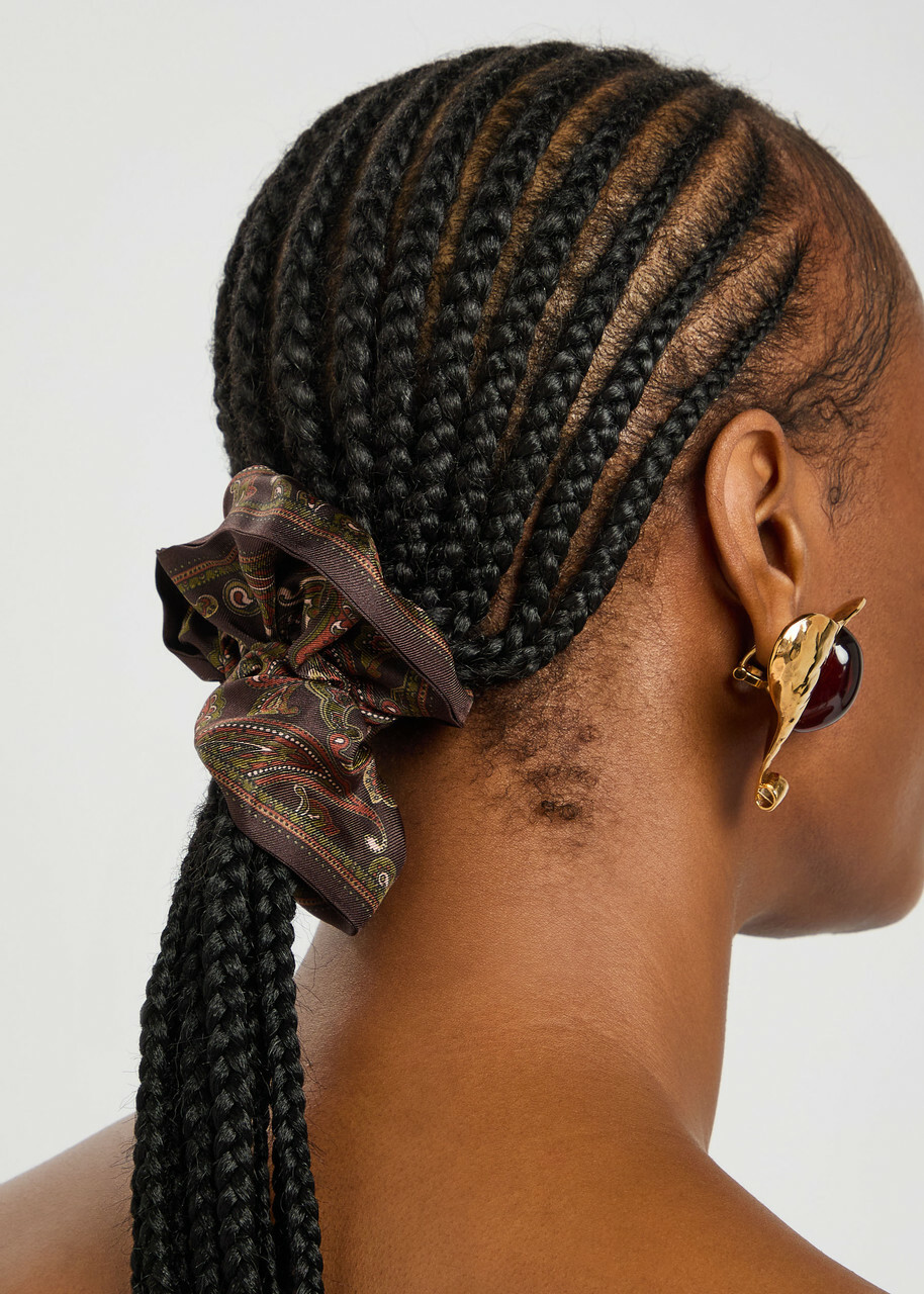 Saint Laurent Paisley-print Silk Scrunchie - Brown - One Size