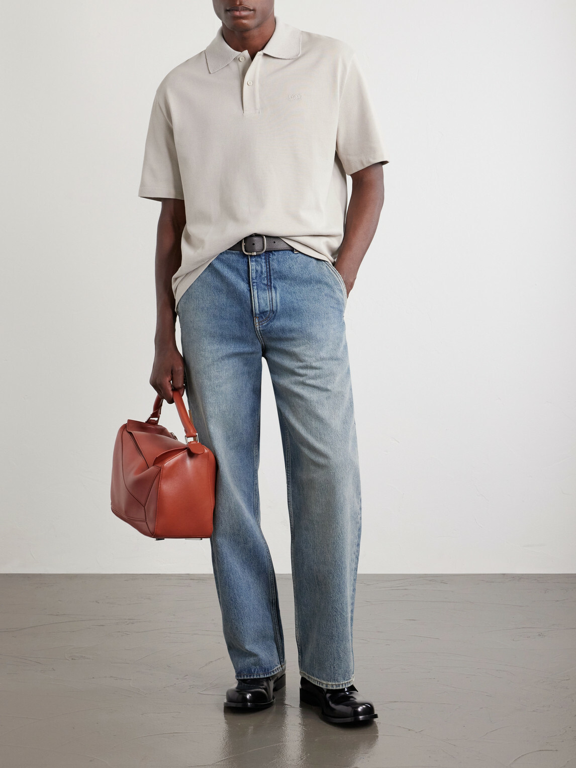 LOEWE - Anagram-Embroidered Cotton-Piqué Polo Shirt - Gray