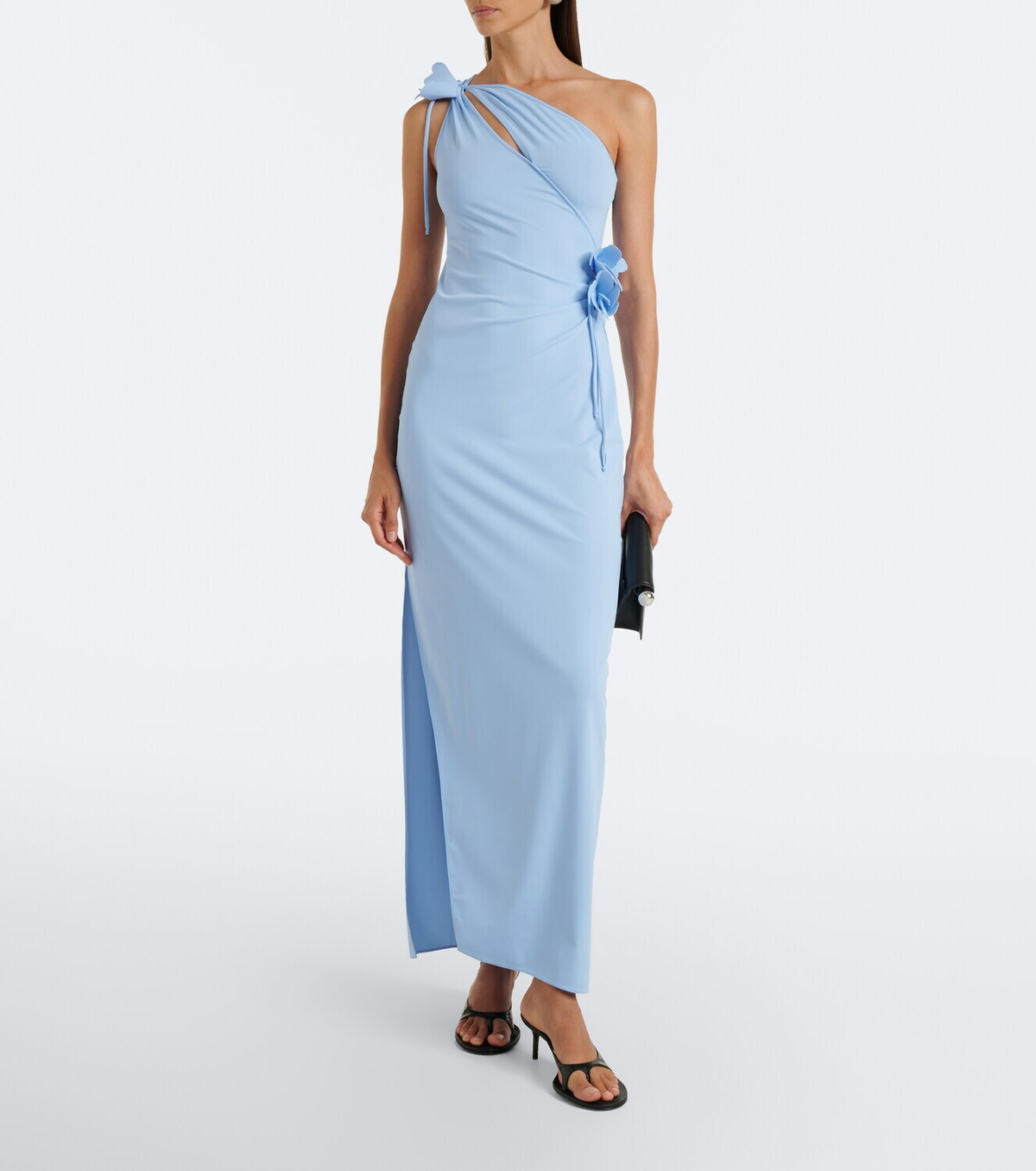 Coperni Floral-appliqué asymmetric jersey gown