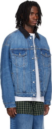 Alexander Wang Blue Plaid Combo Reversible Trucker Denim Jacket