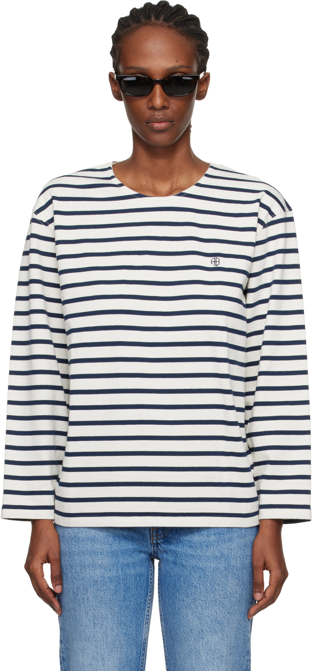 ANINE BING Off-White & Navy Newton T-shirt