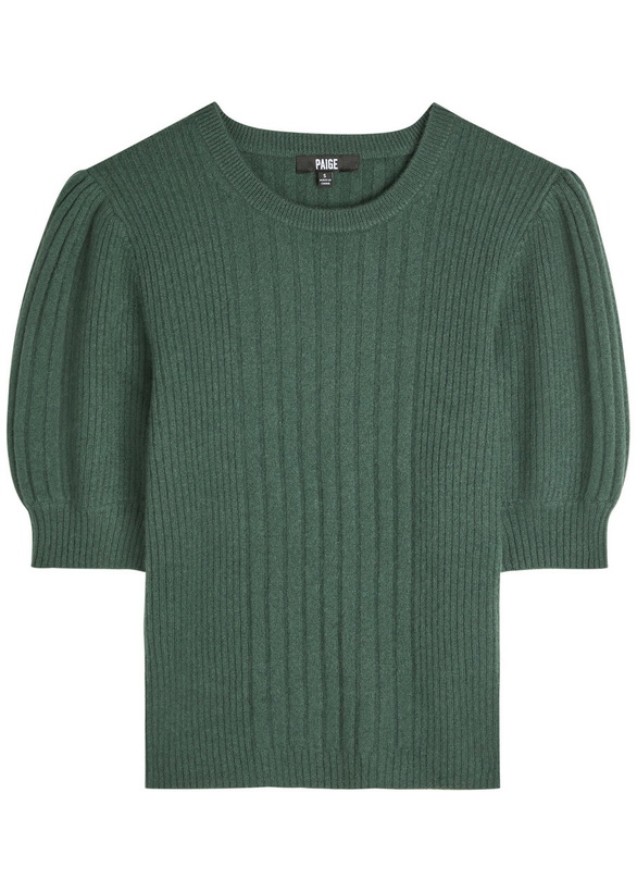 Photo: Paige Kato Puff-sleeve Ribbed Cashmere top Green