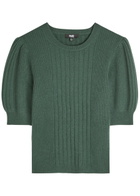 Paige Kato Puff-sleeve Ribbed Cashmere top Green