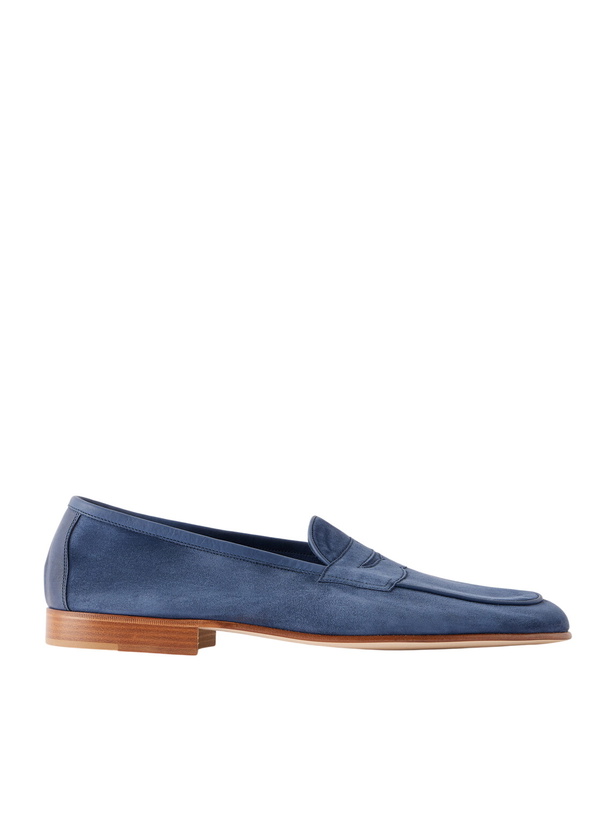 Photo: Edward Green - Polperro Leather-Trimmed Suede Penny Loafers - Blue