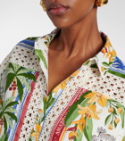 Farm Rio Tropical Destination linen-blend crochet shirt