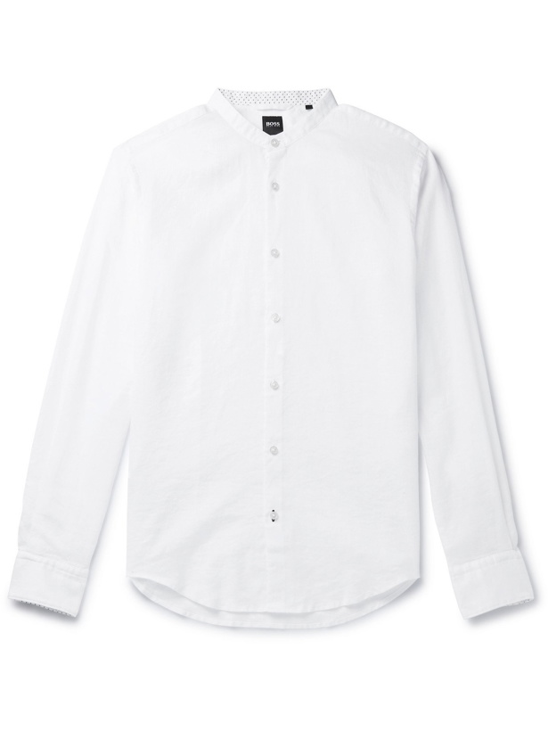 Photo: HUGO BOSS - Slim-Fit Grandad-Collar Linen-Blend Shirt - White