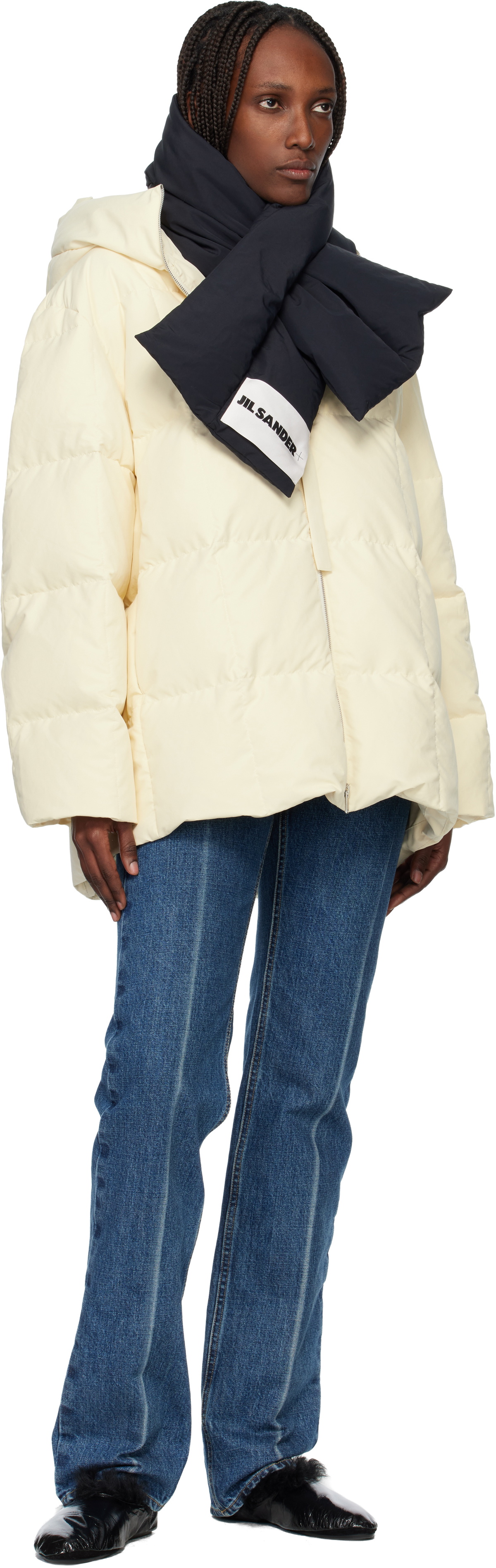 小物 JIL SANDER DOWN SCARF 01 Jil Sander Black Down Scarf Jil Sander