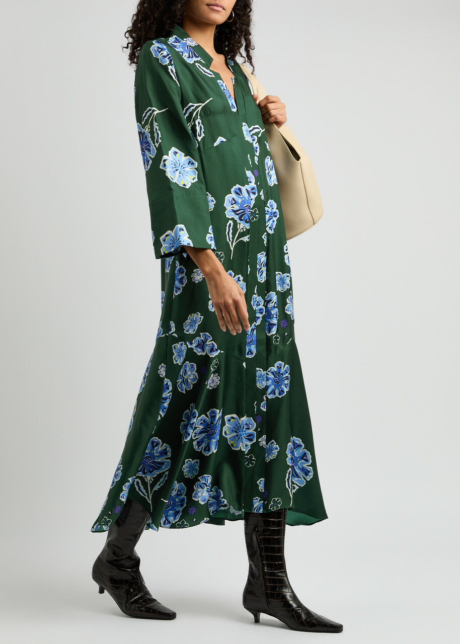 Dorothee Schumacher Big Garden Printed Silk Midi Dress Green