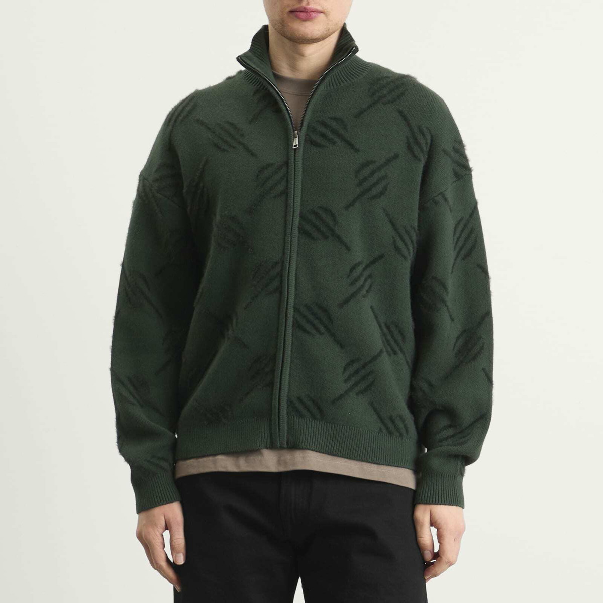 Daily Paper Men's Monogram Knit Zip Cardigan in Rosin