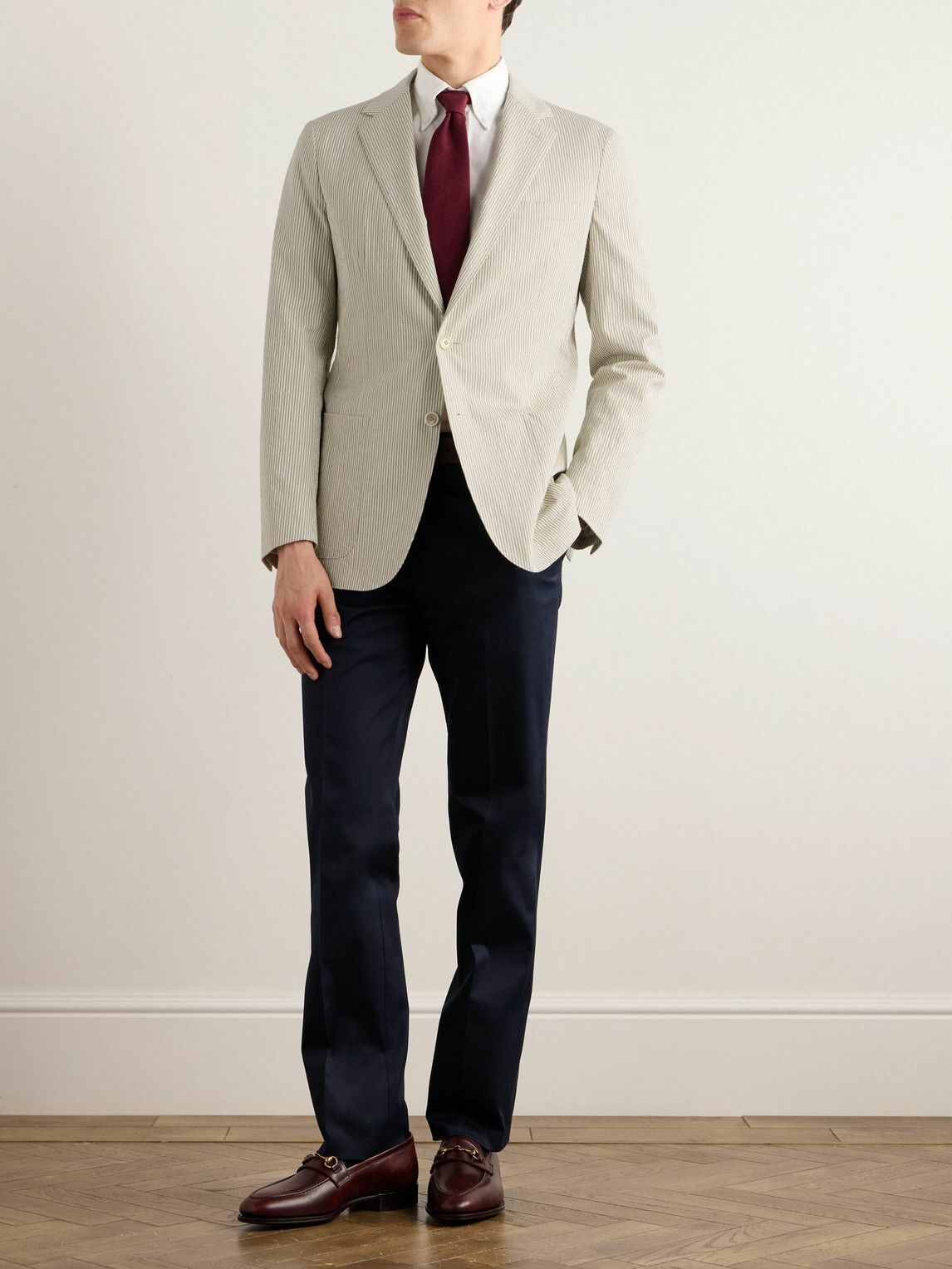 Kingsman - Striped Cotton-Blend Seersucker Blazer - White