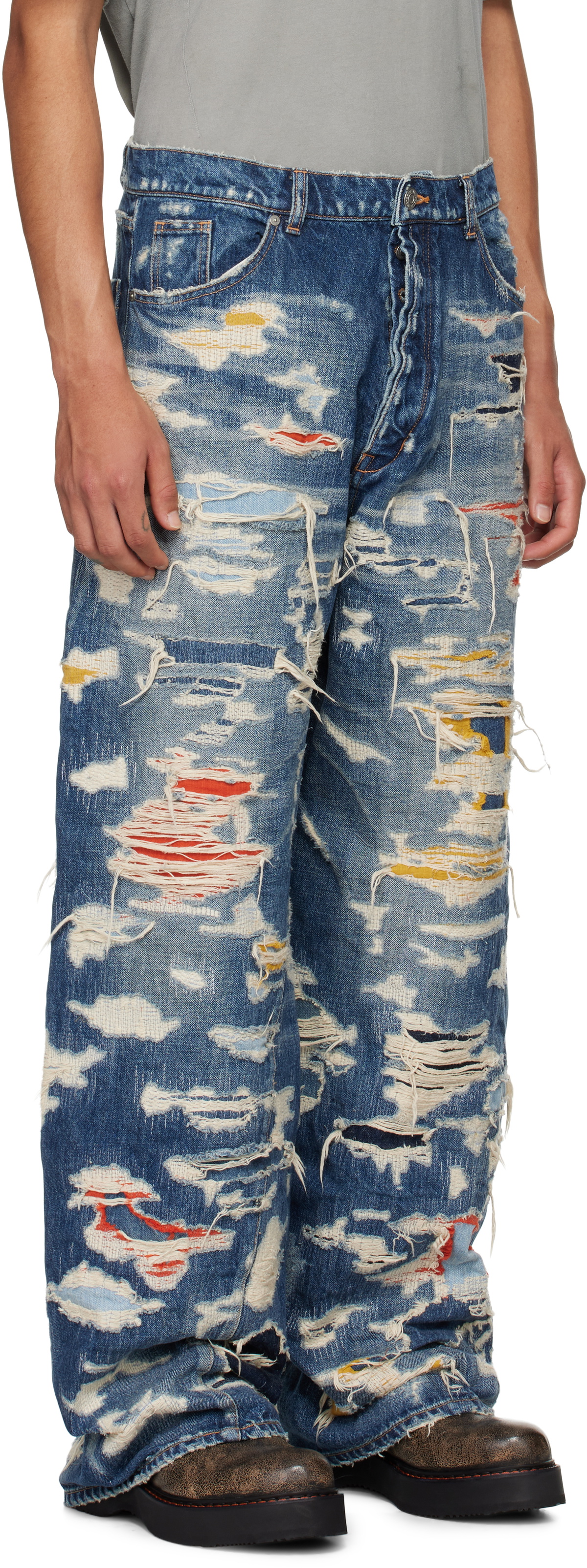B1ARCHIVE Indigo Wide Leg 5 Pocket Jeans