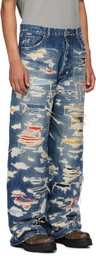 B1ARCHIVE Indigo Wide Leg 5 Pocket Jeans