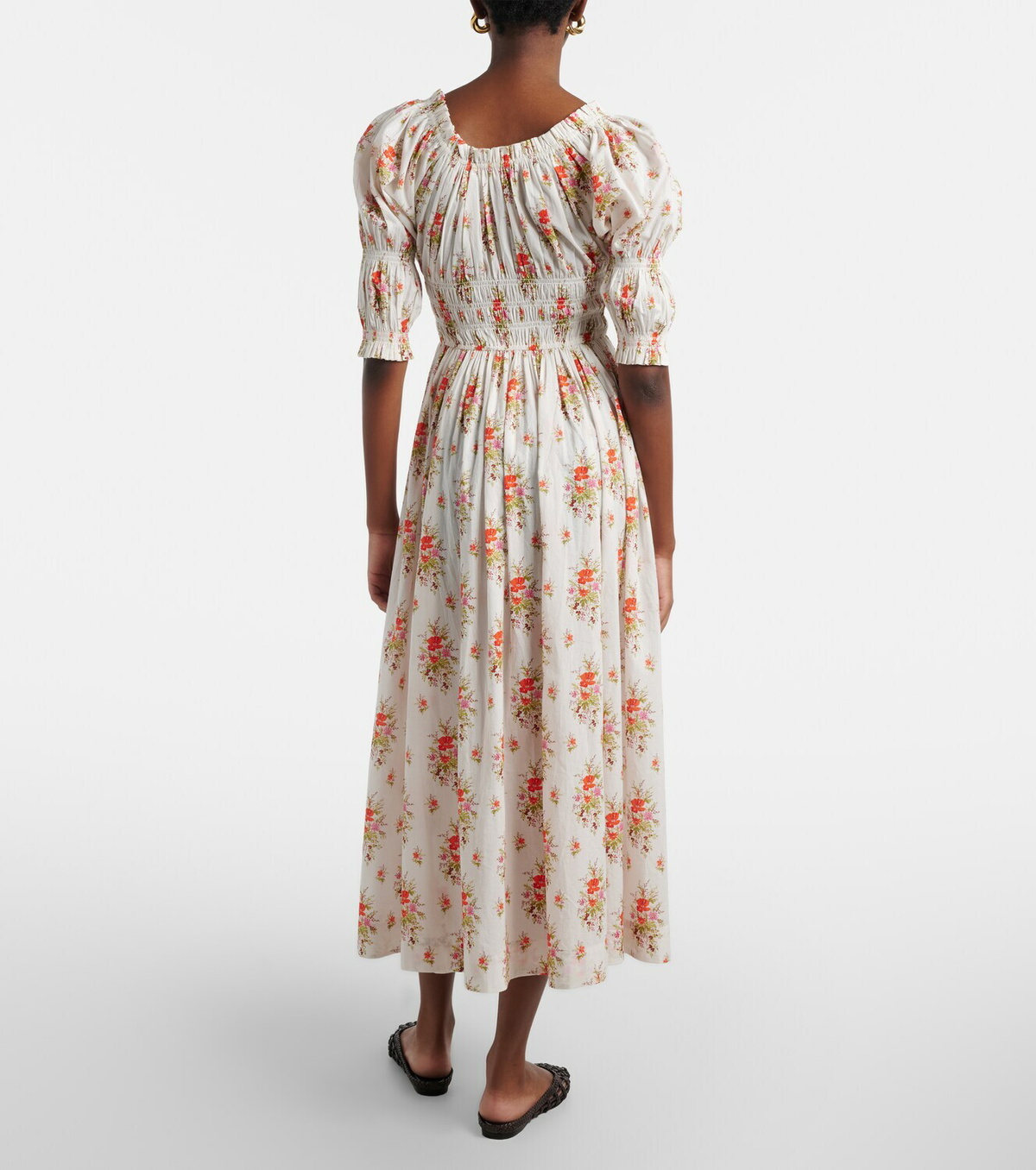 Dôen Ischia gathered floral cotton midi dress