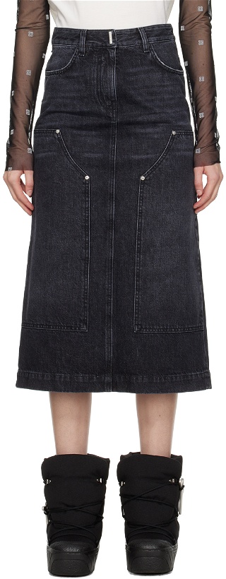 Photo: Givenchy Black Reinforced Panel Denim Midi Skirt