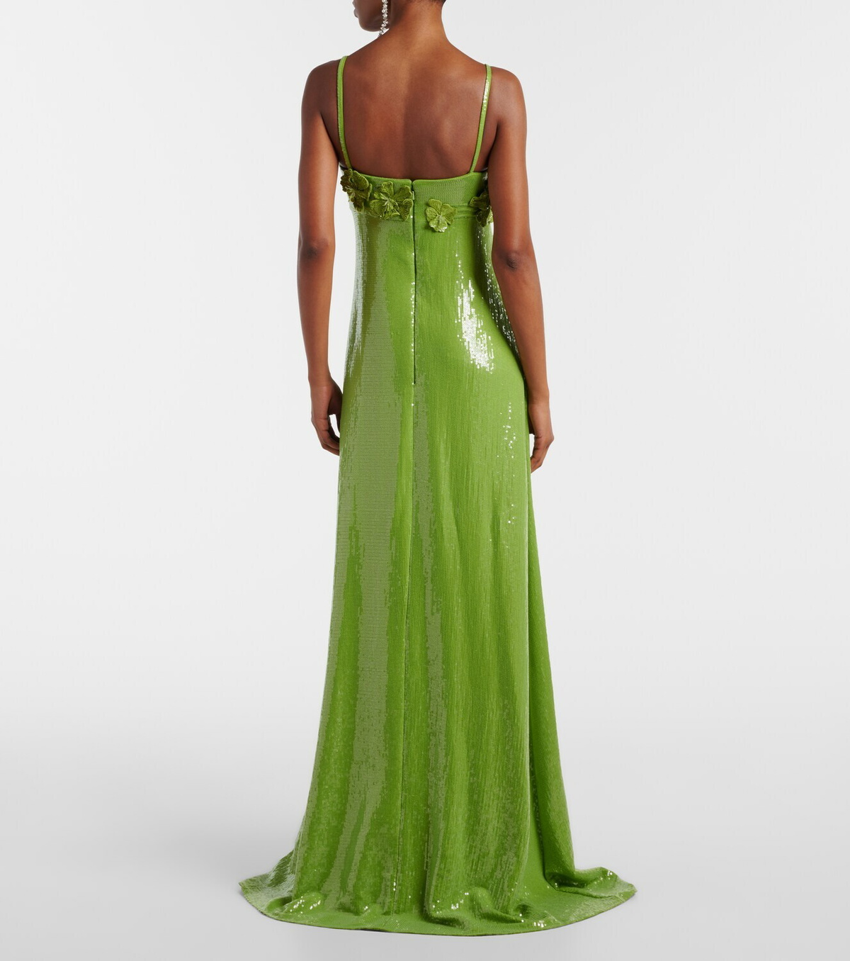 Oscar de la Renta Floral-appliqué sequined jersey gown