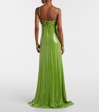 Oscar de la Renta Floral-appliqué sequined jersey gown