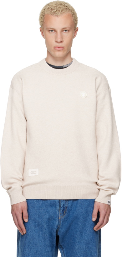 Photo: AAPE by A Bathing Ape Beige 'AAPENOW' Moonface Crew Neck Sweater