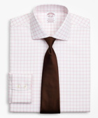 Brooks Brothers Men's Stretch Madison Relaxed-Fit Dress Shirt, Non-Iron Twill English Collar Grid Check | Pink