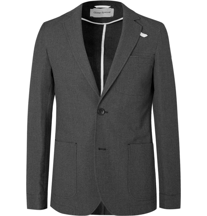 Photo: Oliver Spencer - Grey Slim-Fit Unstructured Puppytooth Cotton and Virgin Wool-Blend Blazer - Gray