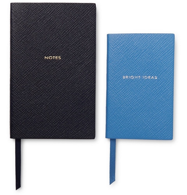 Photo: Smythson - Panama Bright Ideas Cross-Grain Leather Notebook Set - Blue