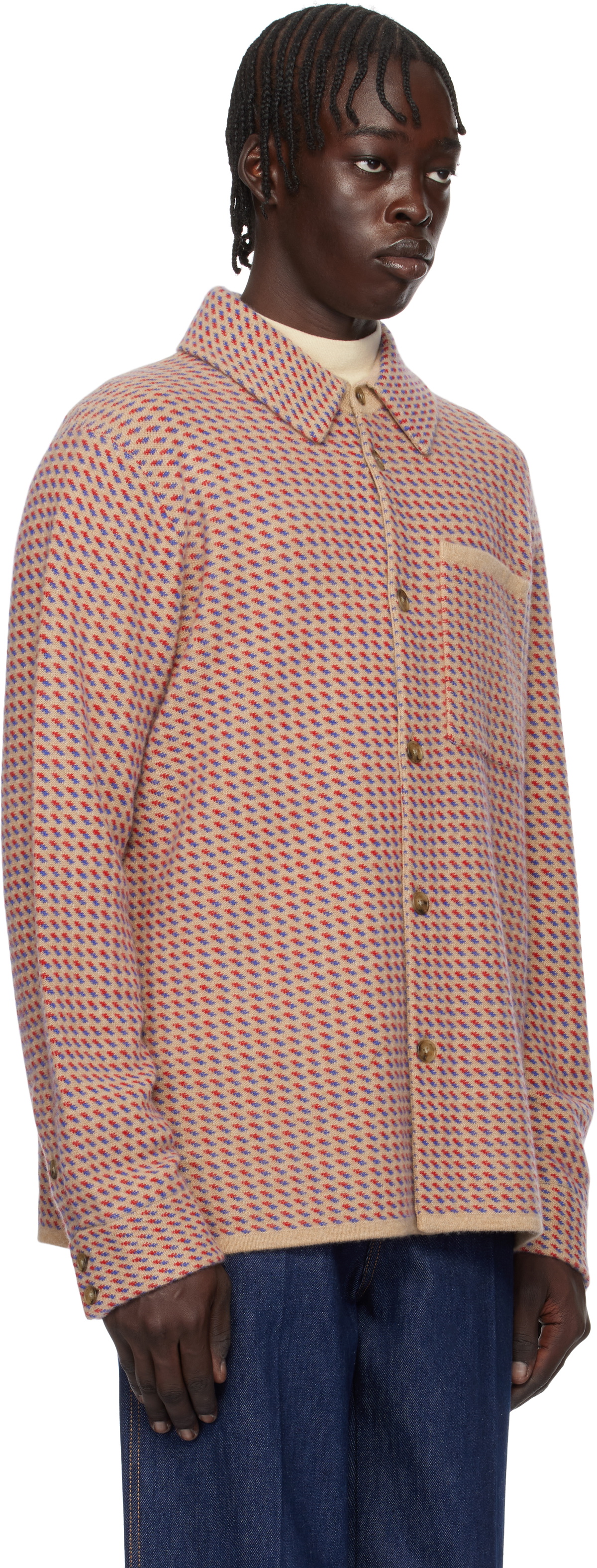 Guest in Residence Beige & Red Tweed Work Overshirt
