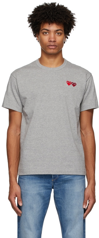 Photo: COMME des GARÇONS PLAY Grey Double Heart T-Shirt