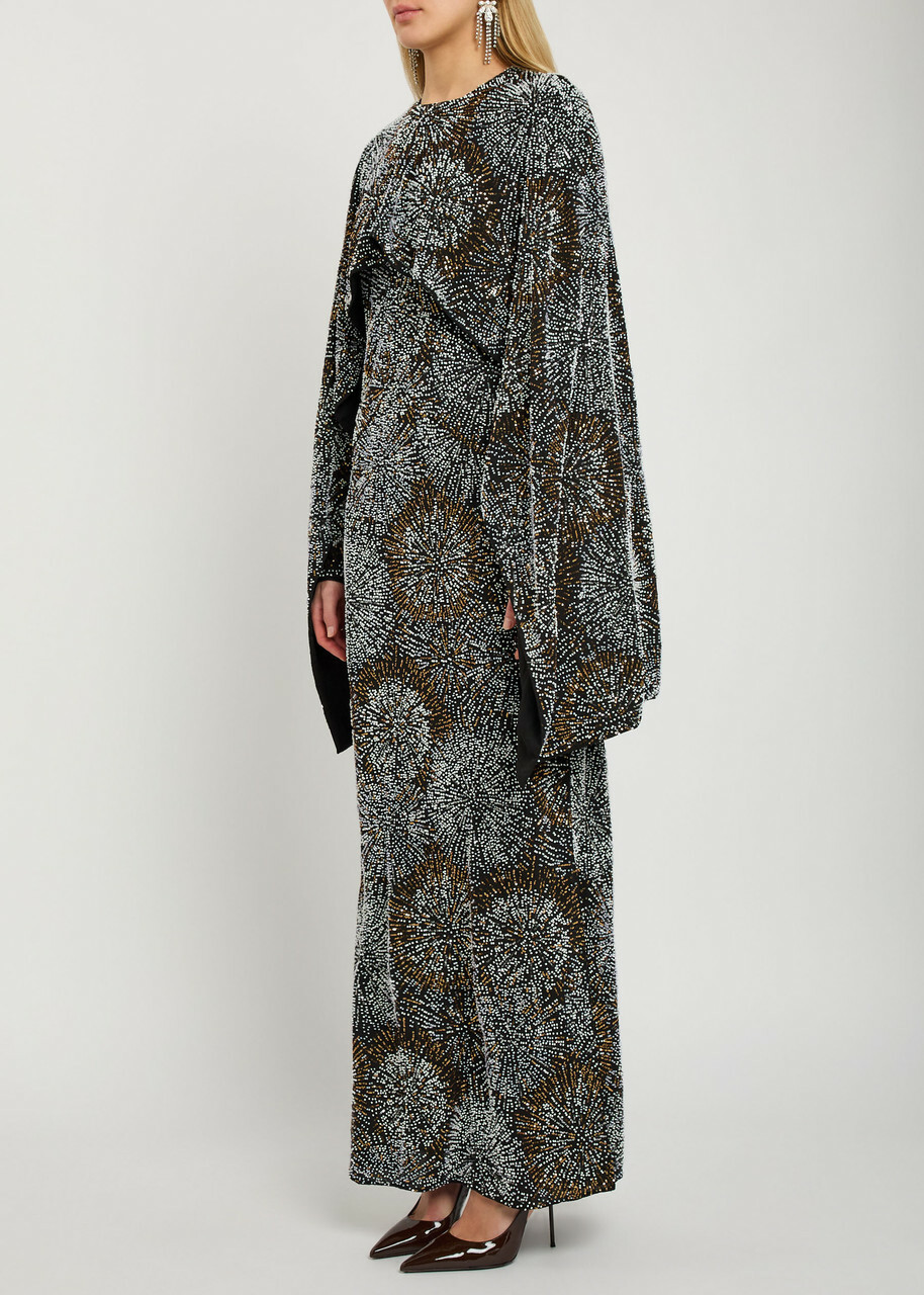 Rabanne Embellished Cape Gown Black