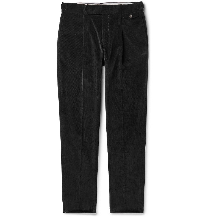 Photo: Caruso - Black Tapered Pleated Cotton-Blend Corduroy Trousers - Black