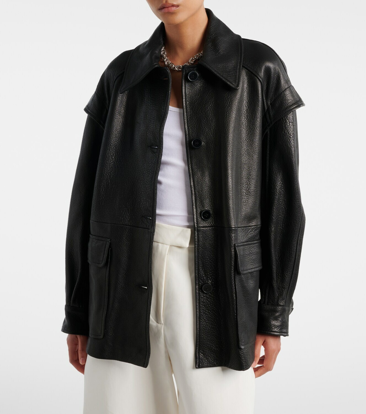 Nour Hammour Perrin belted leather jacket