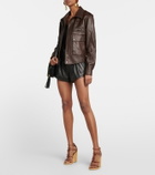 Saint Laurent - Cassandra 115 leather and raffia wedge sandals