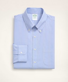 Brooks Brothers Men's Stretch Milano Slim-Fit Dress Shirt, Non-Iron Poplin Button-Down Collar Ground Alternating Stripe | Blue/Yellow