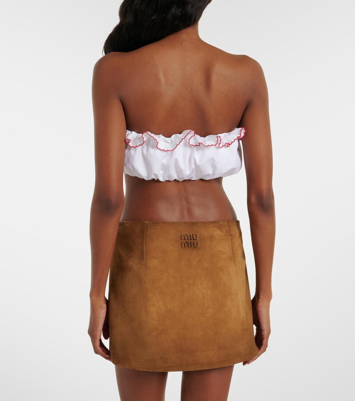 Miu Miu Scalloped cotton poplin bandeau top