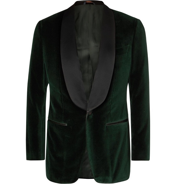 Photo: Thom Sweeney - Dark-Green Slim-Fit Satin-Trimmed Cotton-Velvet Tuxedo Jacket - Men - Green