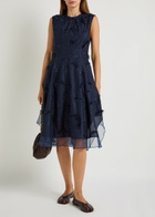 3.1 Phillip Lim Floral-embroidered Fringed Cotton Midi Dress Navy