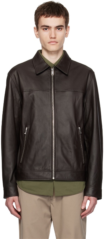 Photo: Theory Brown Rhett Leather Jacket