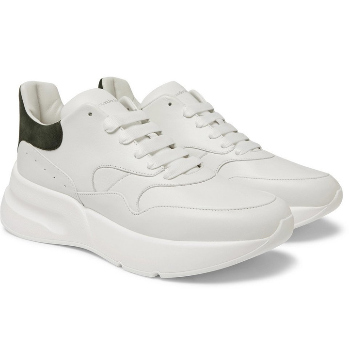 Photo: Alexander McQueen - Exaggerated-Sole Leather Sneakers - White